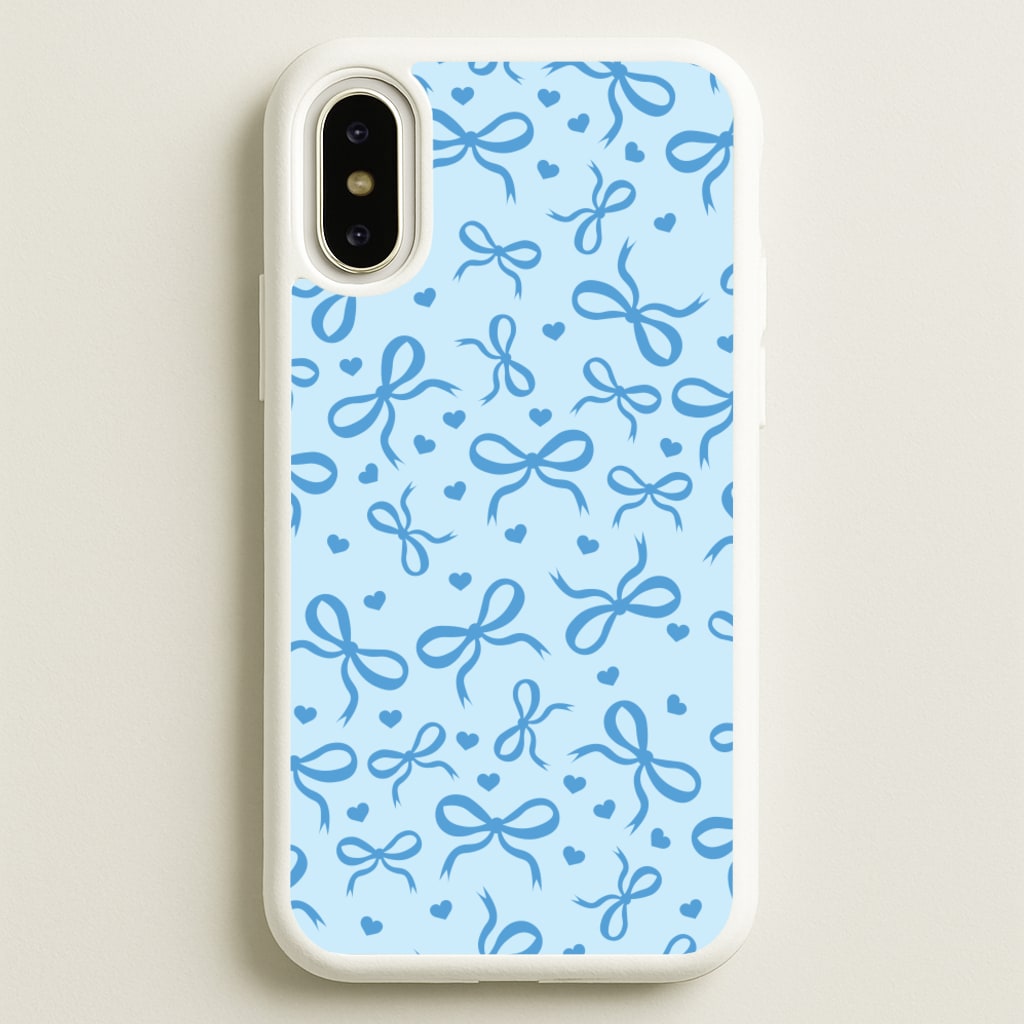 Coquette Bows And Hearts Navy Blue - Clean Girl Aesthetic Phone Case for iPhone X / XS