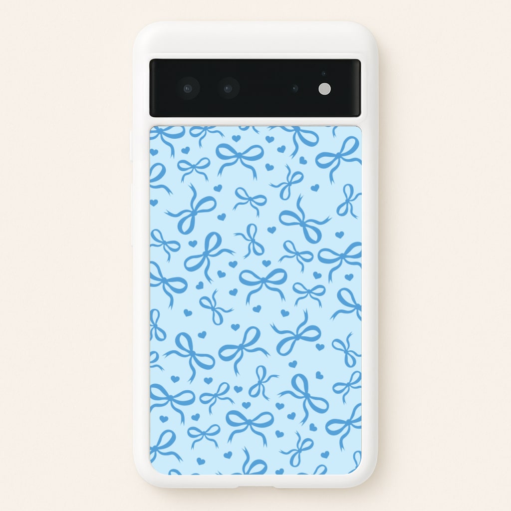 Coquette Bows And Hearts Navy Blue - Clean Girl Aesthetic Phone Case for Google Pixel 6