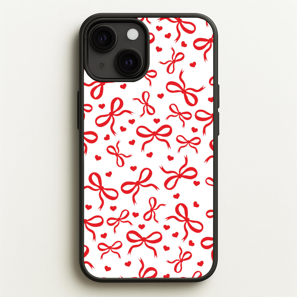 Coquette Bows And Hearts Red - Clean Girl Aesthetic Phone Case for iPhone 13