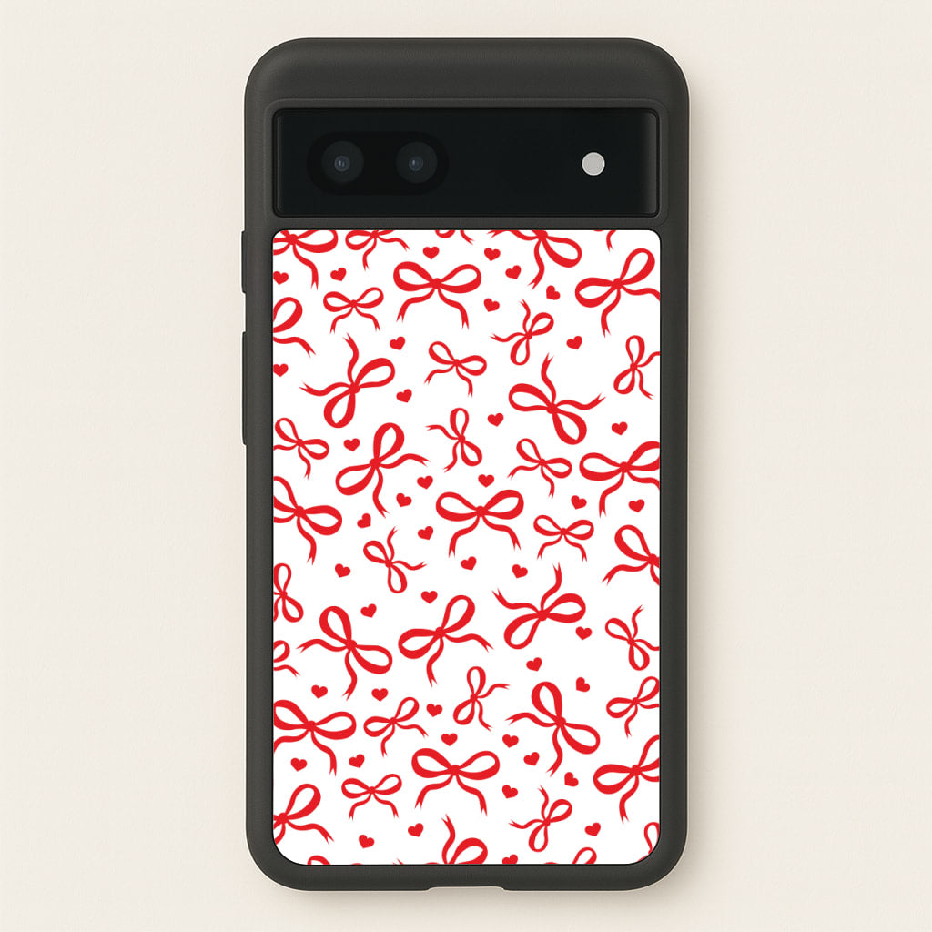 Coquette Bows And Hearts Red - Clean Girl Aesthetic Phone Case for Google Pixel 7a