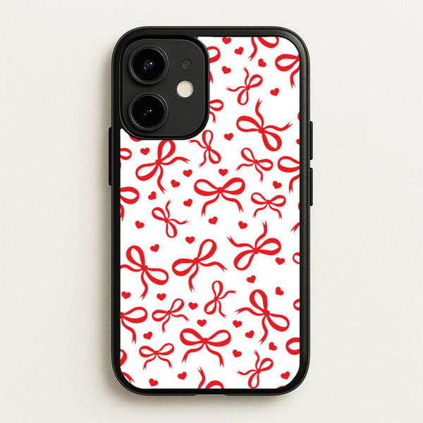Coquette Bows And Hearts Red - Clean Girl Aesthetic Phone Case for iPhone 12 Mini