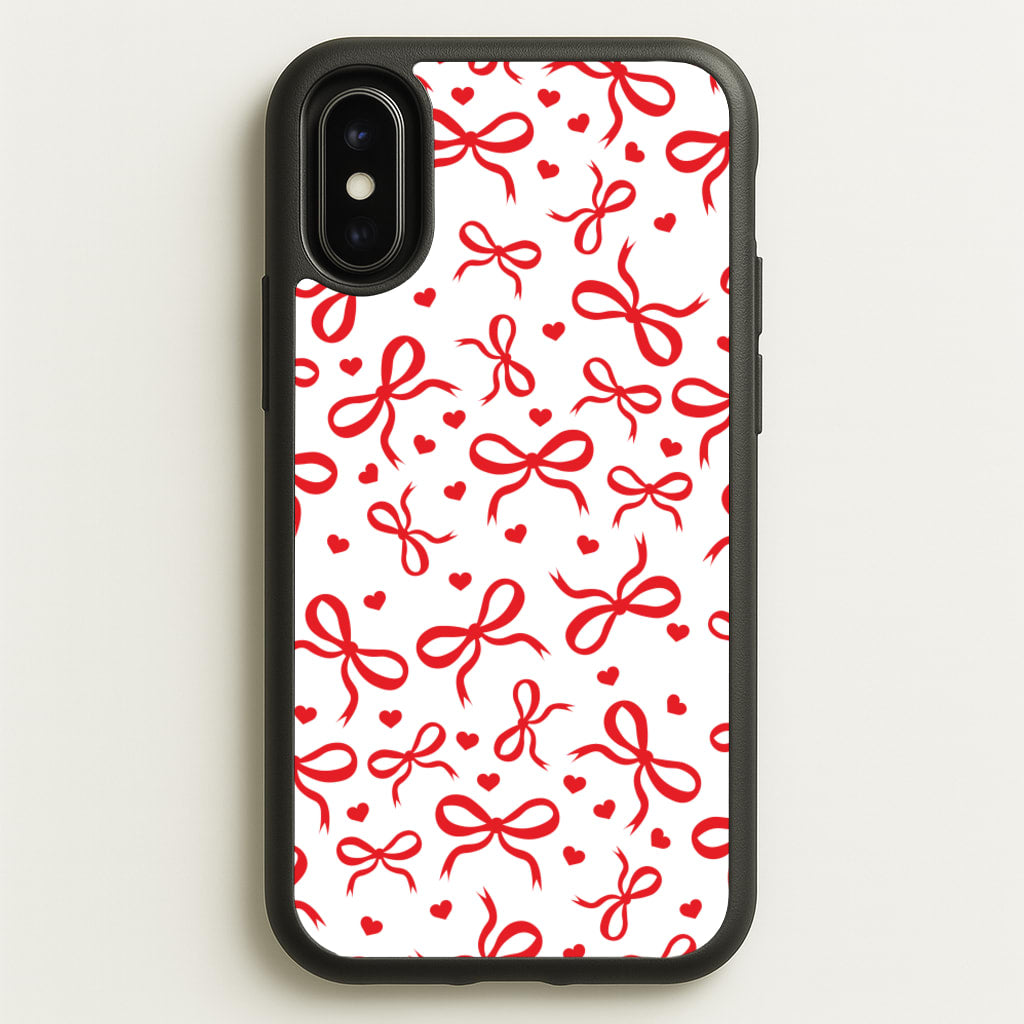 Coquette Bows And Hearts Red - Clean Girl Aesthetic Phone Case for iPhone X / XS