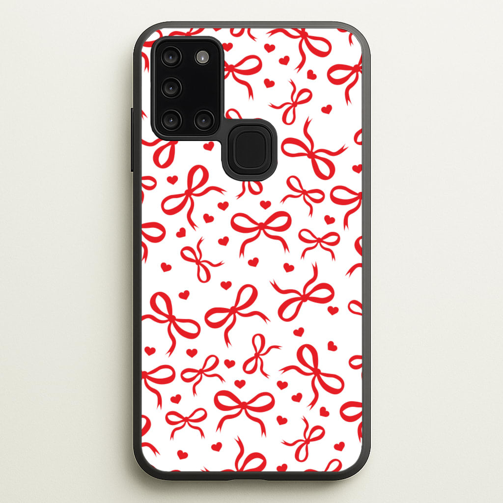 Coquette Bows And Hearts Red - Clean Girl Aesthetic Phone Case for Galaxy A21s