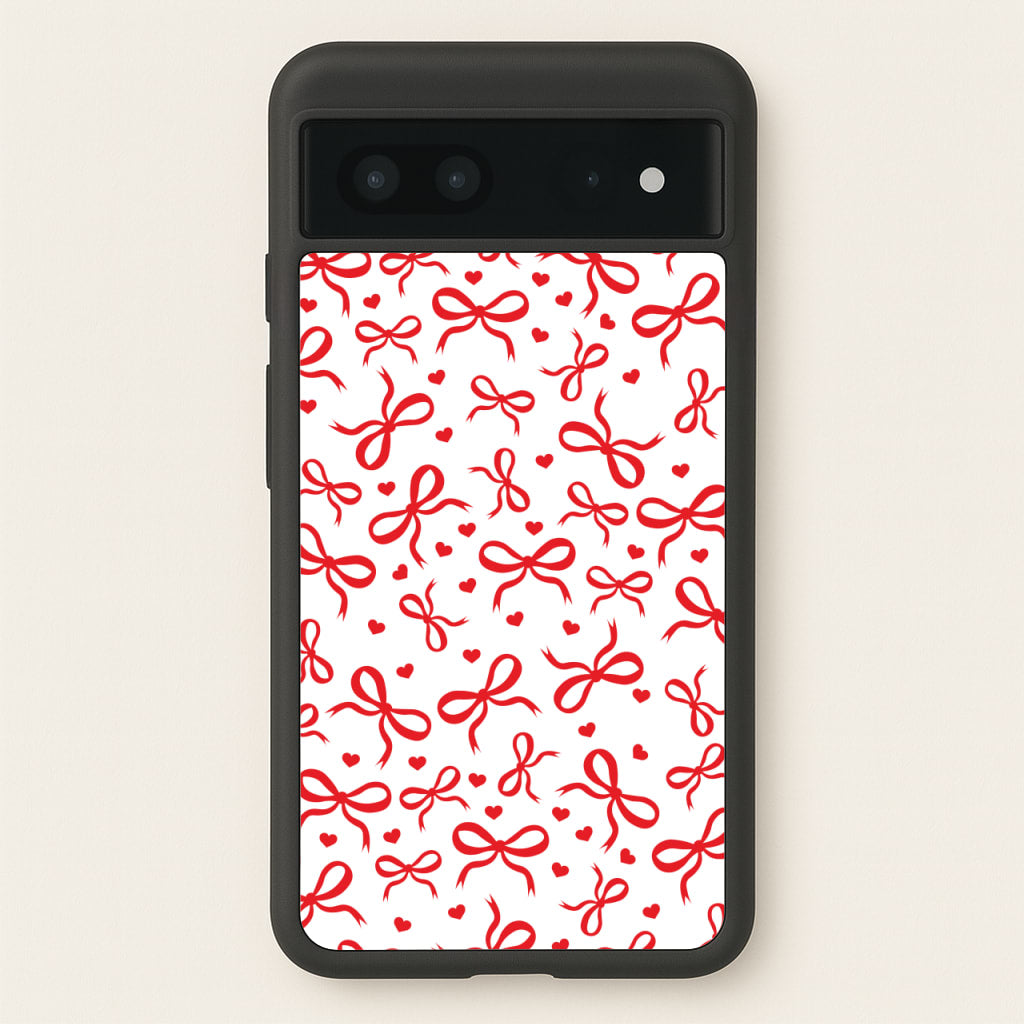Coquette Bows And Hearts Red - Clean Girl Aesthetic Phone Case for Google Pixel 7