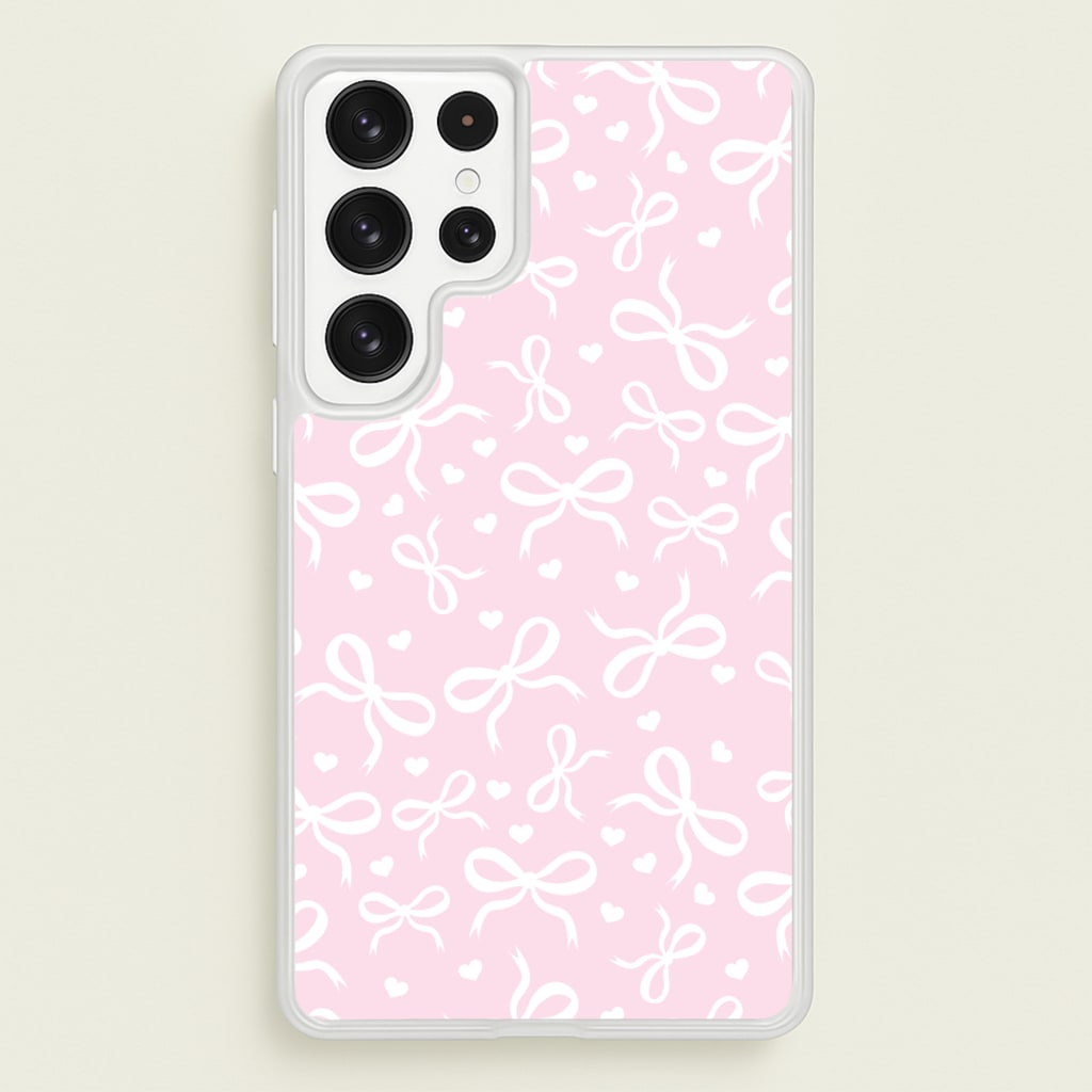Coquette Bows And Hearts Baby Pink - Clean Girl Aesthetic Phone Case for Galaxy S23 Ultra
