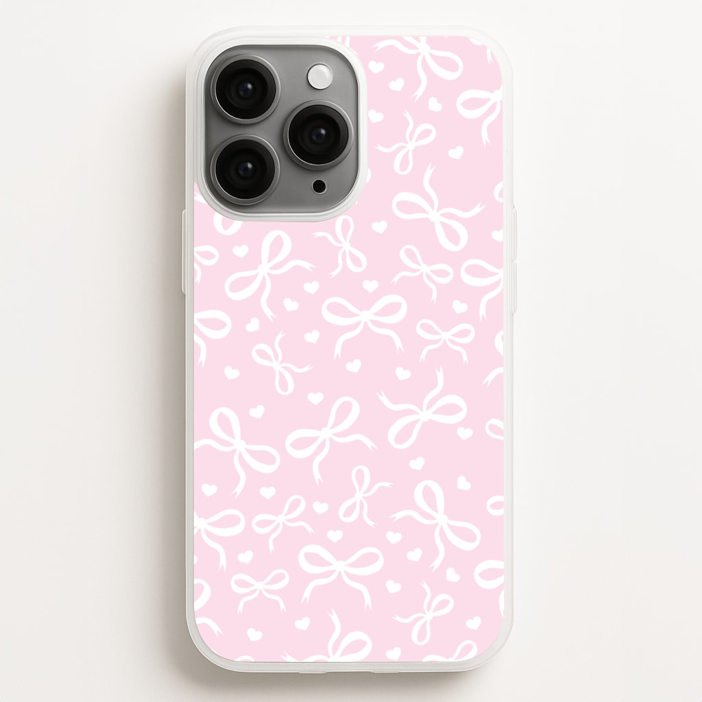 Coquette Bows And Hearts Baby Pink - Clean Girl Aesthetic Phone Case for iPhone 12 Pro Max
