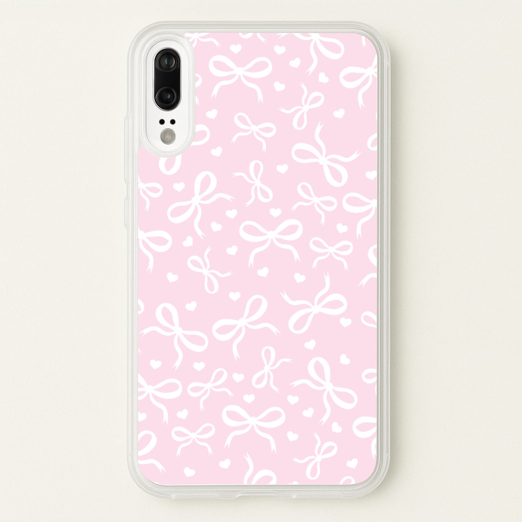 Coquette Bows And Hearts Baby Pink - Clean Girl Aesthetic Phone Case for Huawei P20