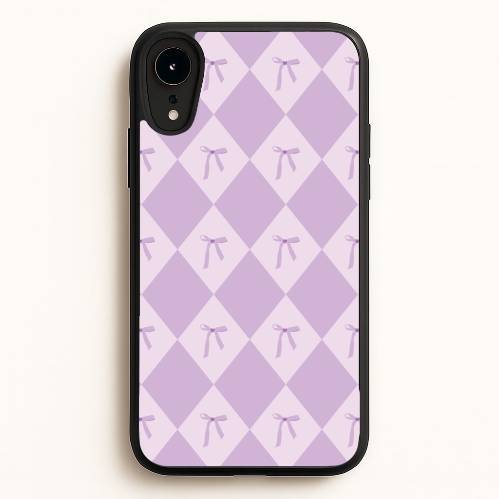 Purple Argyle Coquette Pattern - Clean Girl Aesthetic Phone Case for iPhone XR