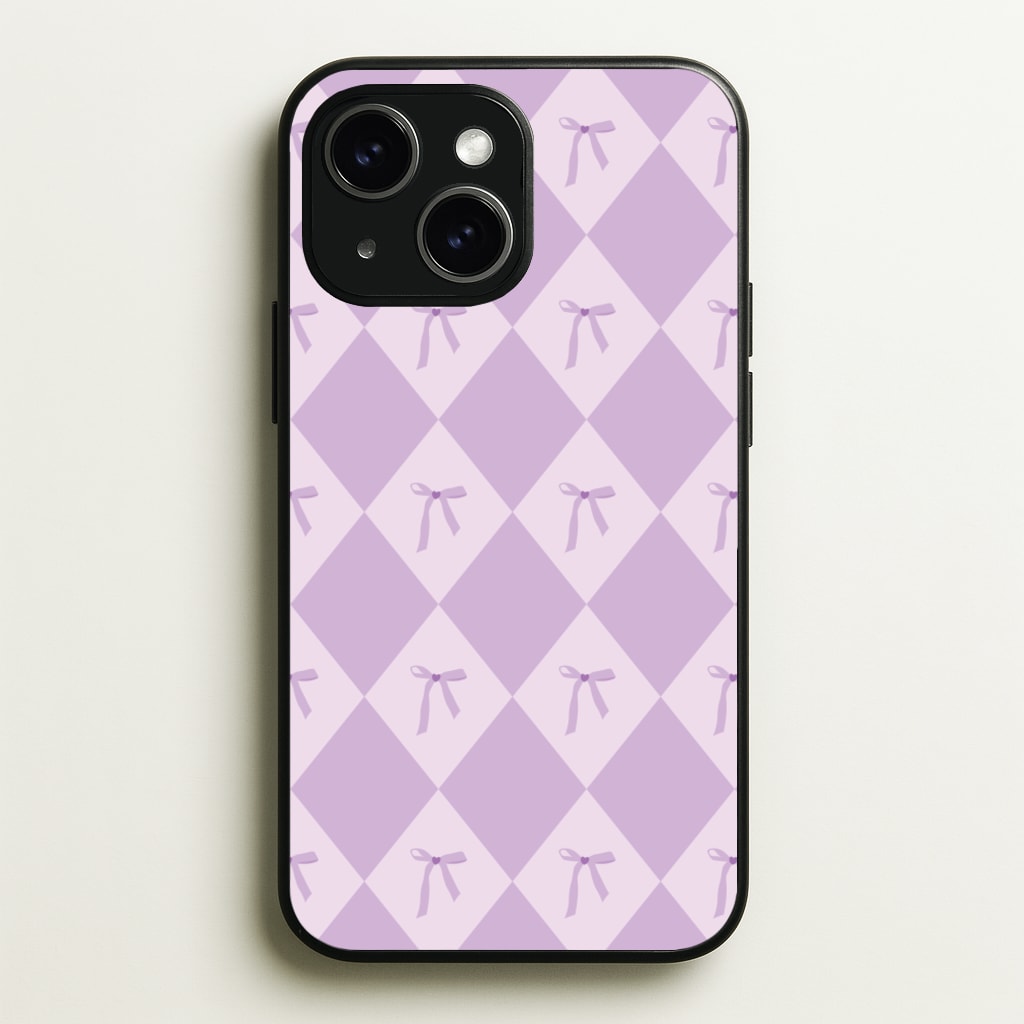 Purple Argyle Coquette Pattern - Clean Girl Aesthetic Phone Case for iPhone 14 Plus