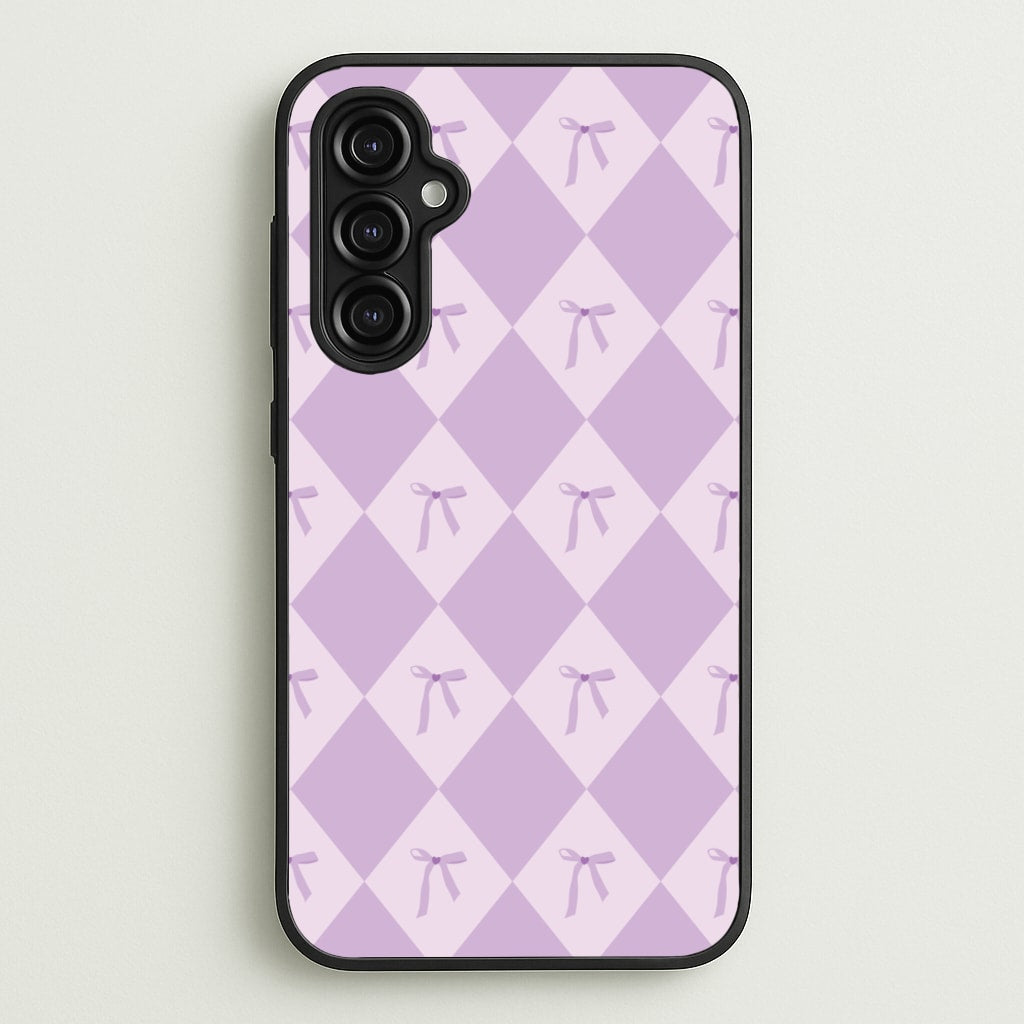 Purple Argyle Coquette Pattern - Clean Girl Aesthetic Phone Case for Galaxy A14