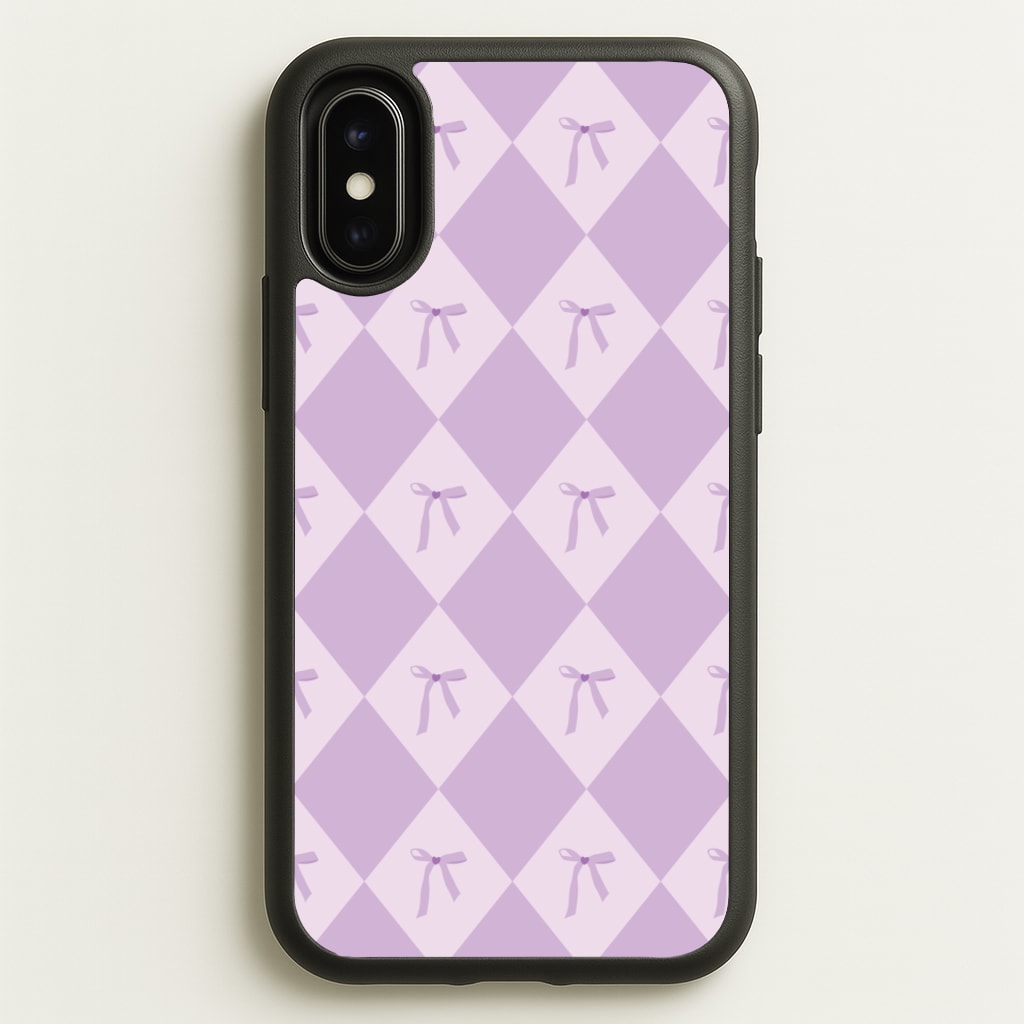 Purple Argyle Coquette Pattern - Clean Girl Aesthetic Phone Case for iPhone X / XS