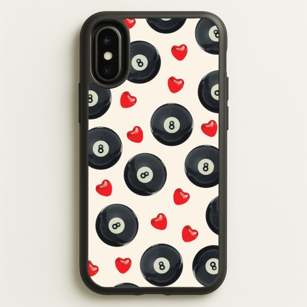 8-Balls And Hearts Pattern - Clean Girl Aesthetic Phone Case for iPhone X / XS