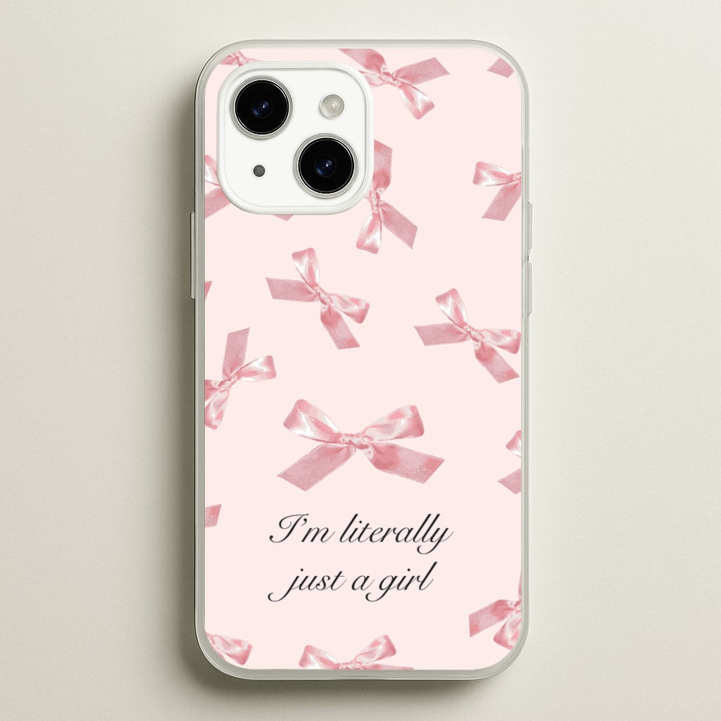 I'm Literally Just A Girl Bows Pattern - Clean Girl Aesthetic Phone Case for iPhone 14 Plus