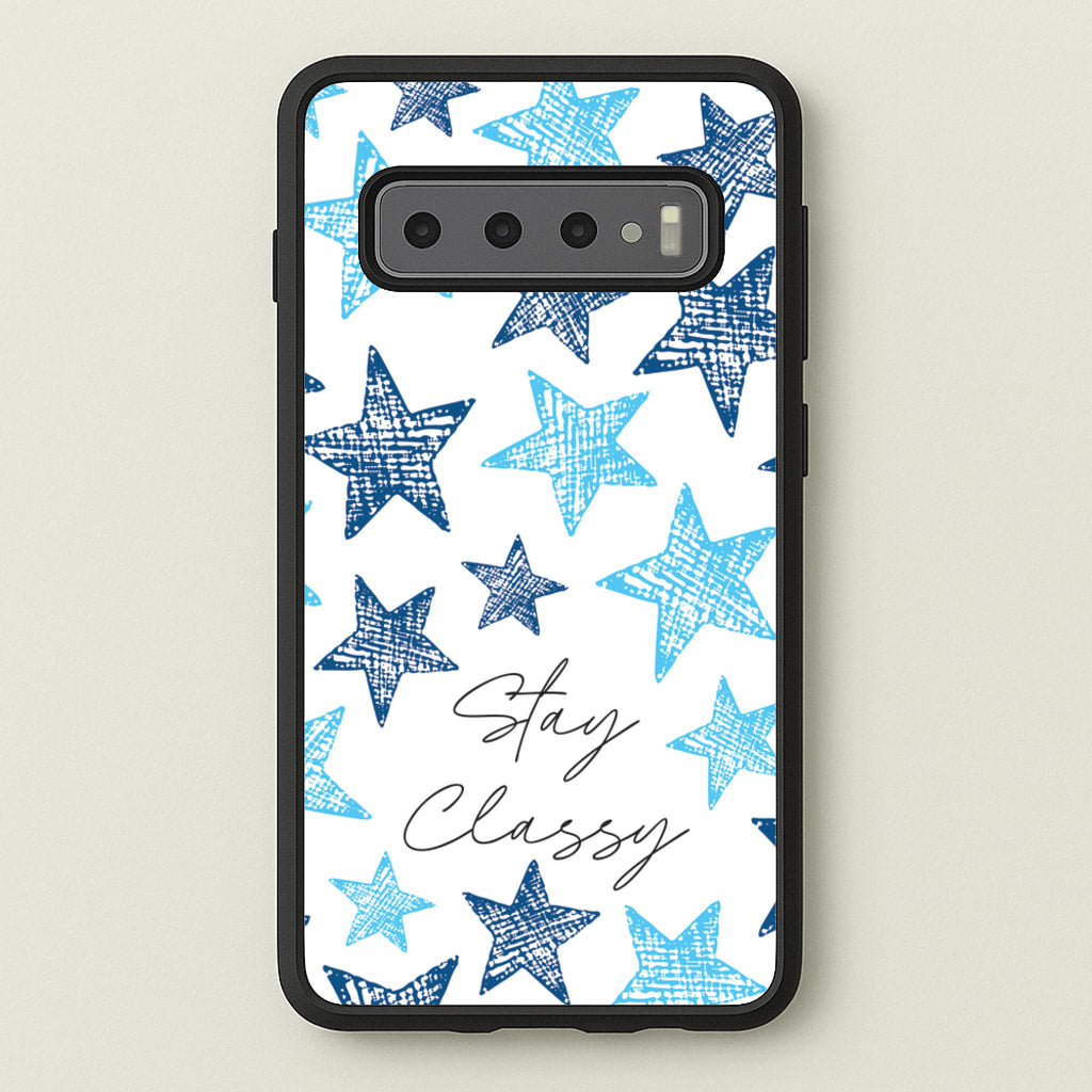 Stay Classy Blue Stars Pattern - Clean Girl Aesthetic Phone Case for Galaxy S10 Plus