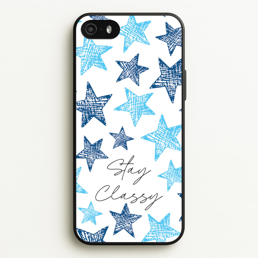 Stay Classy Blue Stars Pattern - Clean Girl Aesthetic Phone Case for iPhone 5 / 5s / SE 2016