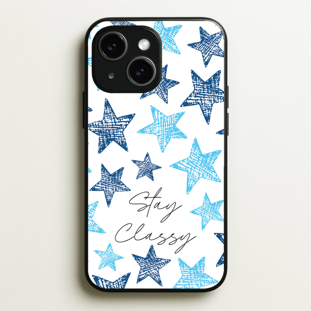 Stay Classy Blue Stars Pattern - Clean Girl Aesthetic Phone Case for iPhone 14