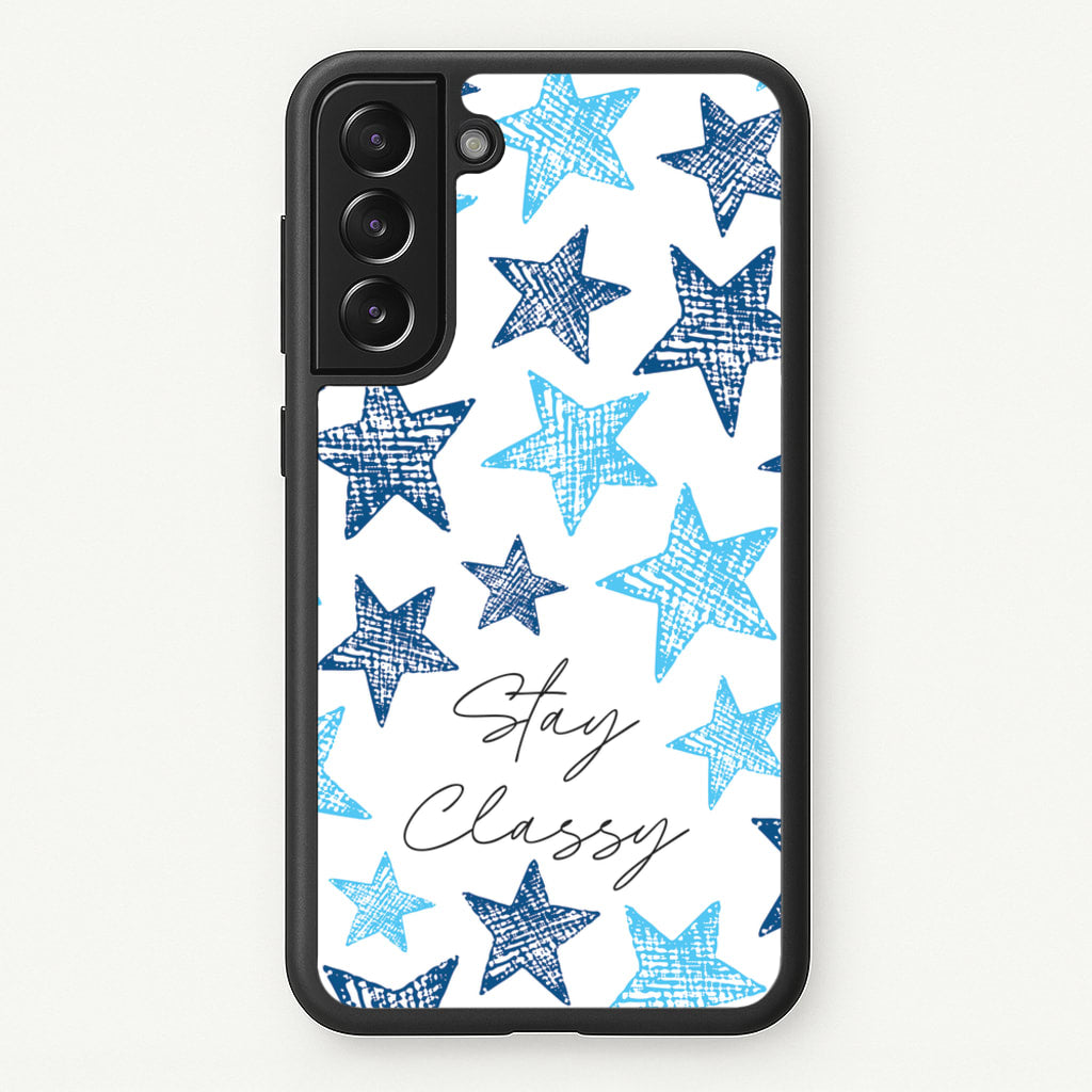 Stay Classy Blue Stars Pattern - Clean Girl Aesthetic Phone Case for Galaxy S22