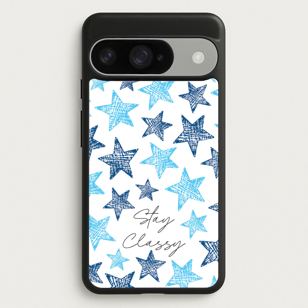Stay Classy Blue Stars Pattern Phone Case for Google Pixel 10 / 10 Pro
