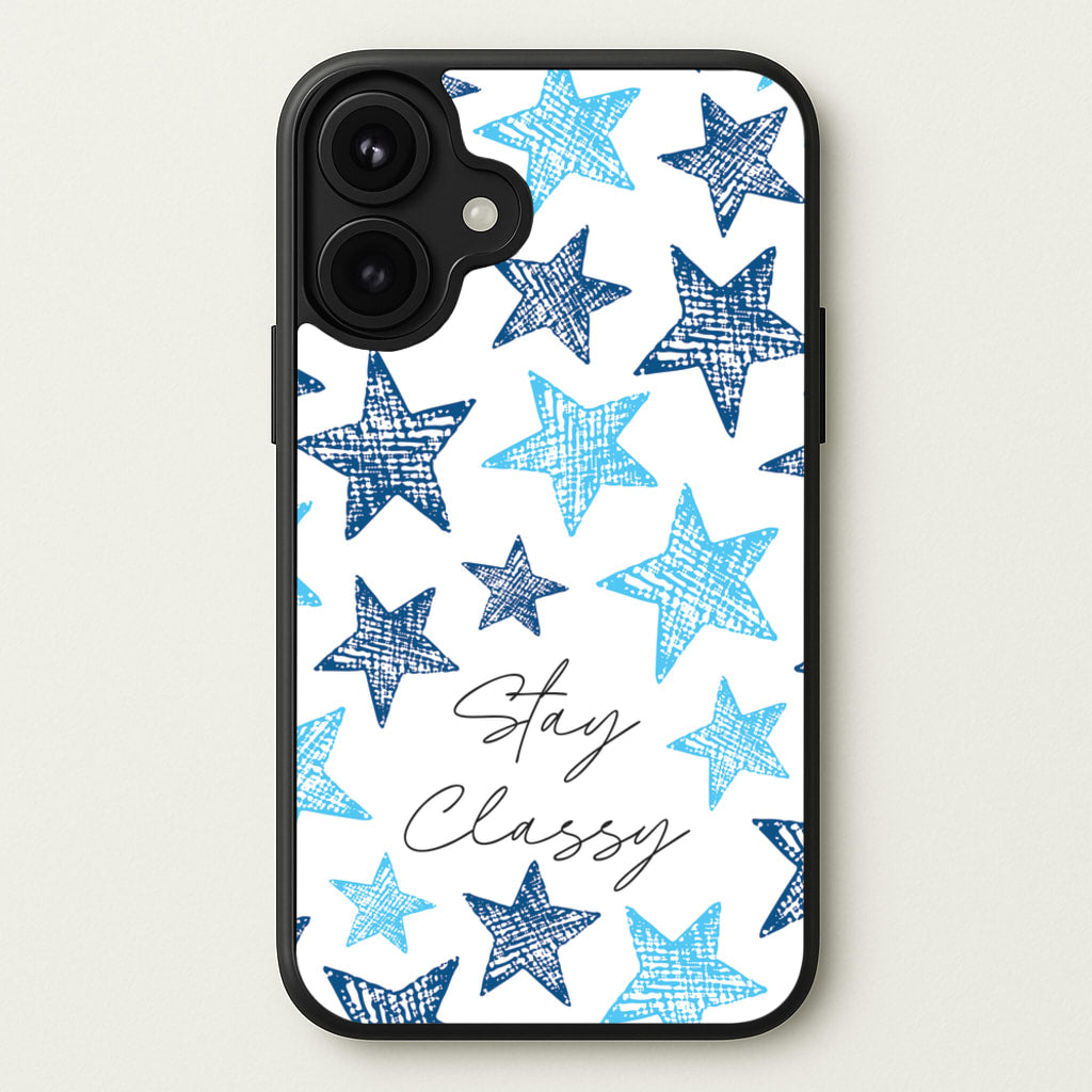 Stay Classy Blue Stars Pattern Phone Case for iPhone 17