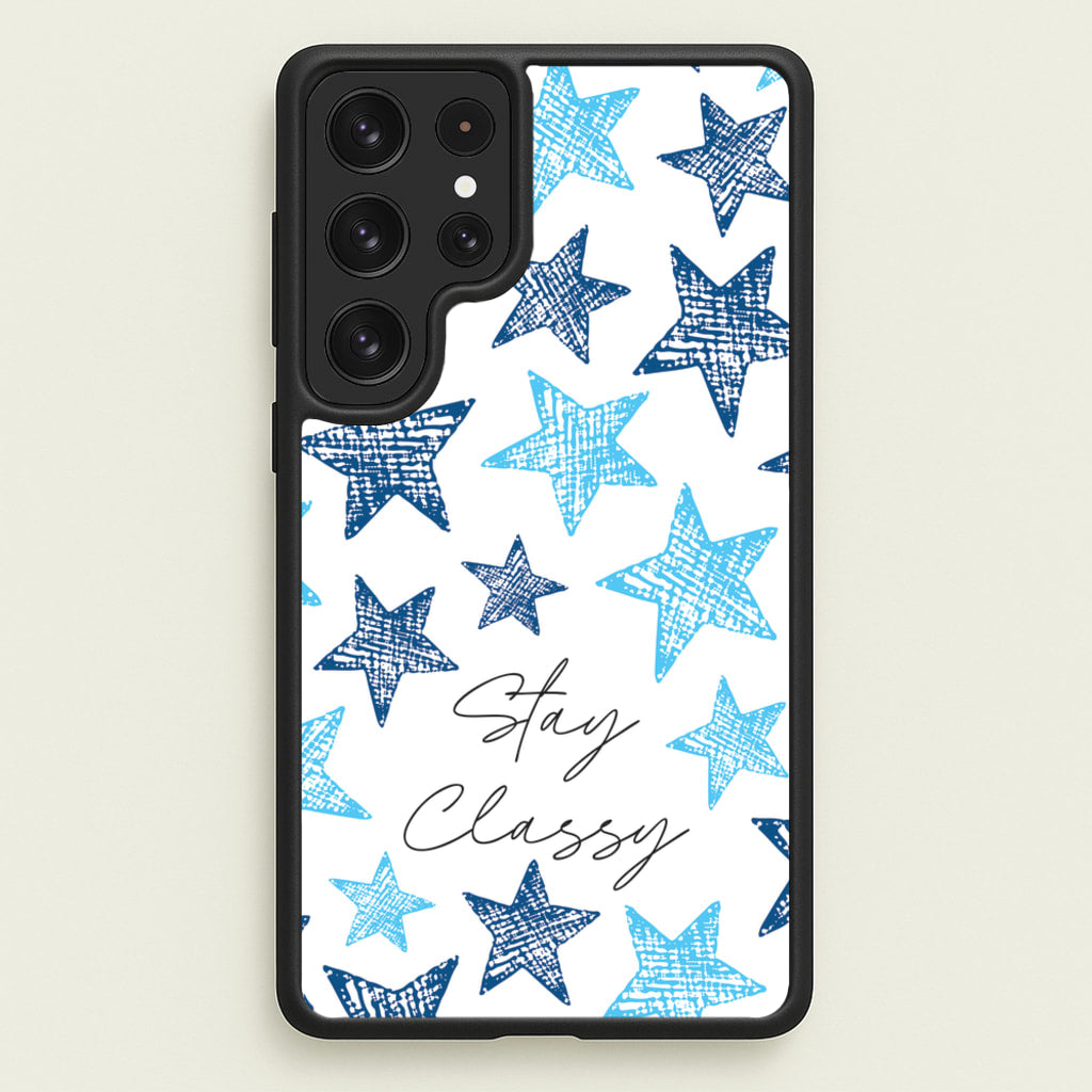 Stay Classy Blue Stars Pattern - Clean Girl Aesthetic Phone Case for Galaxy S22 Ultra