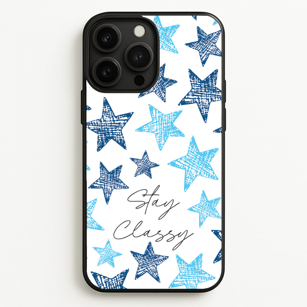 Stay Classy Blue Stars Pattern - Clean Girl Aesthetic Phone Case for iPhone 13 Pro Max