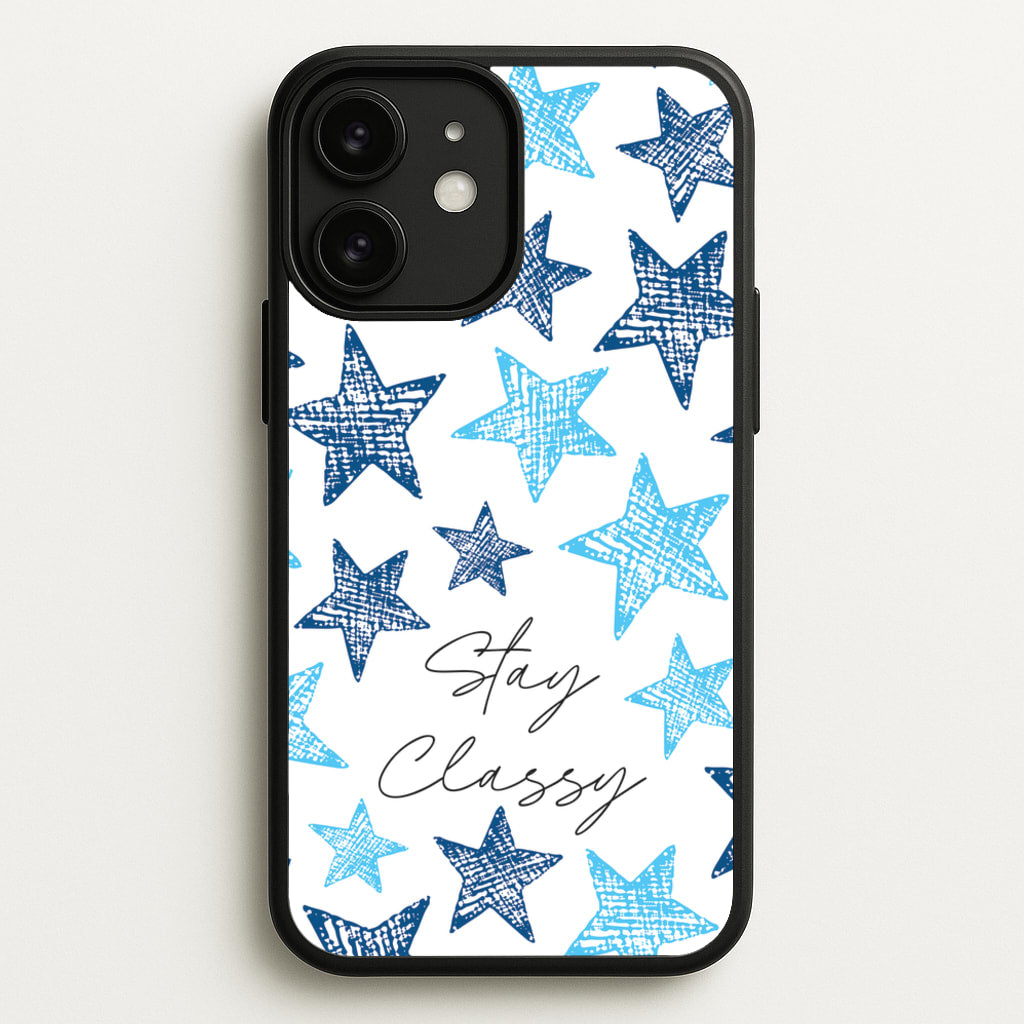 Stay Classy Blue Stars Pattern - Clean Girl Aesthetic Phone Case for iPhone 11