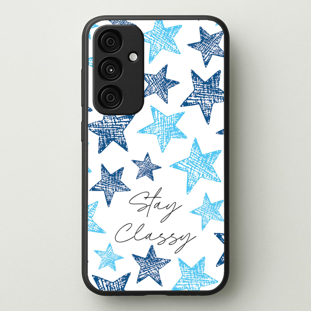 Stay Classy Blue Stars Pattern - Clean Girl Aesthetic Phone Case for Galaxy A55