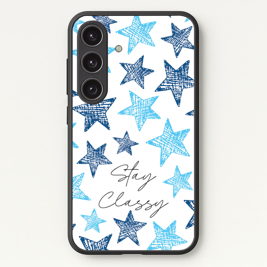 Stay Classy Blue Stars Pattern - Clean Girl Aesthetic Phone Case for Galaxy S24FE
