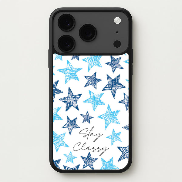 Stay Classy Blue Stars Pattern Phone Case for iPhone 17 Pro