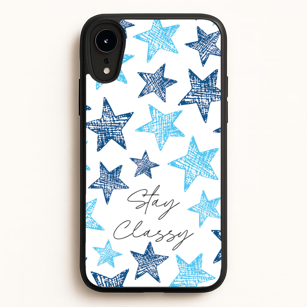 Stay Classy Blue Stars Pattern - Clean Girl Aesthetic Phone Case for iPhone XR