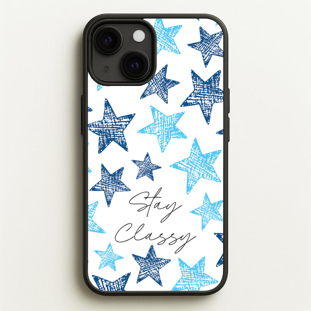 Stay Classy Blue Stars Pattern - Clean Girl Aesthetic Phone Case for iPhone 13