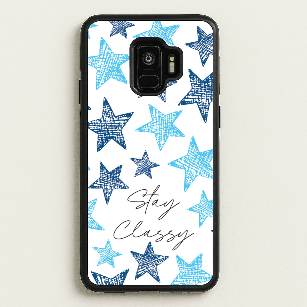 Stay Classy Blue Stars Pattern - Clean Girl Aesthetic Phone Case for Galaxy S9