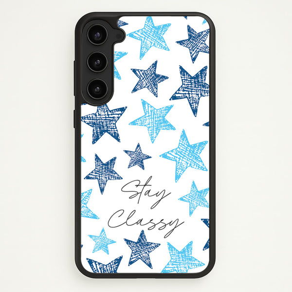 Stay Classy Blue Stars Pattern - Clean Girl Aesthetic Phone Case for Galaxy S23