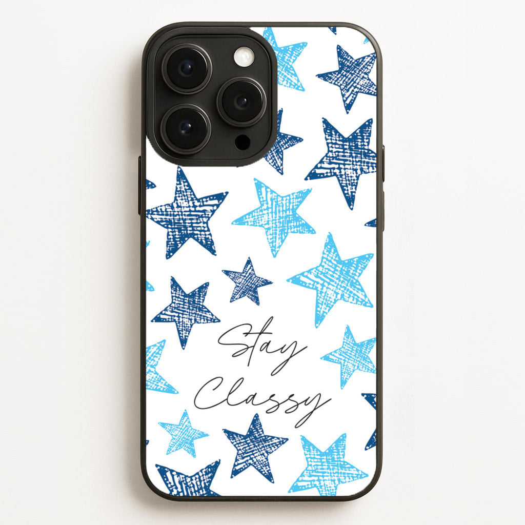 Stay Classy Blue Stars Pattern - Clean Girl Aesthetic Phone Case for iPhone 12 Pro Max