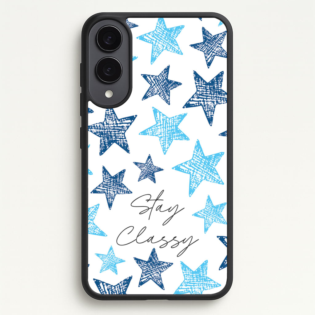 Stay Classy Blue Stars Pattern - Clean Girl Aesthetic Phone Case for Galaxy S25 Edge
