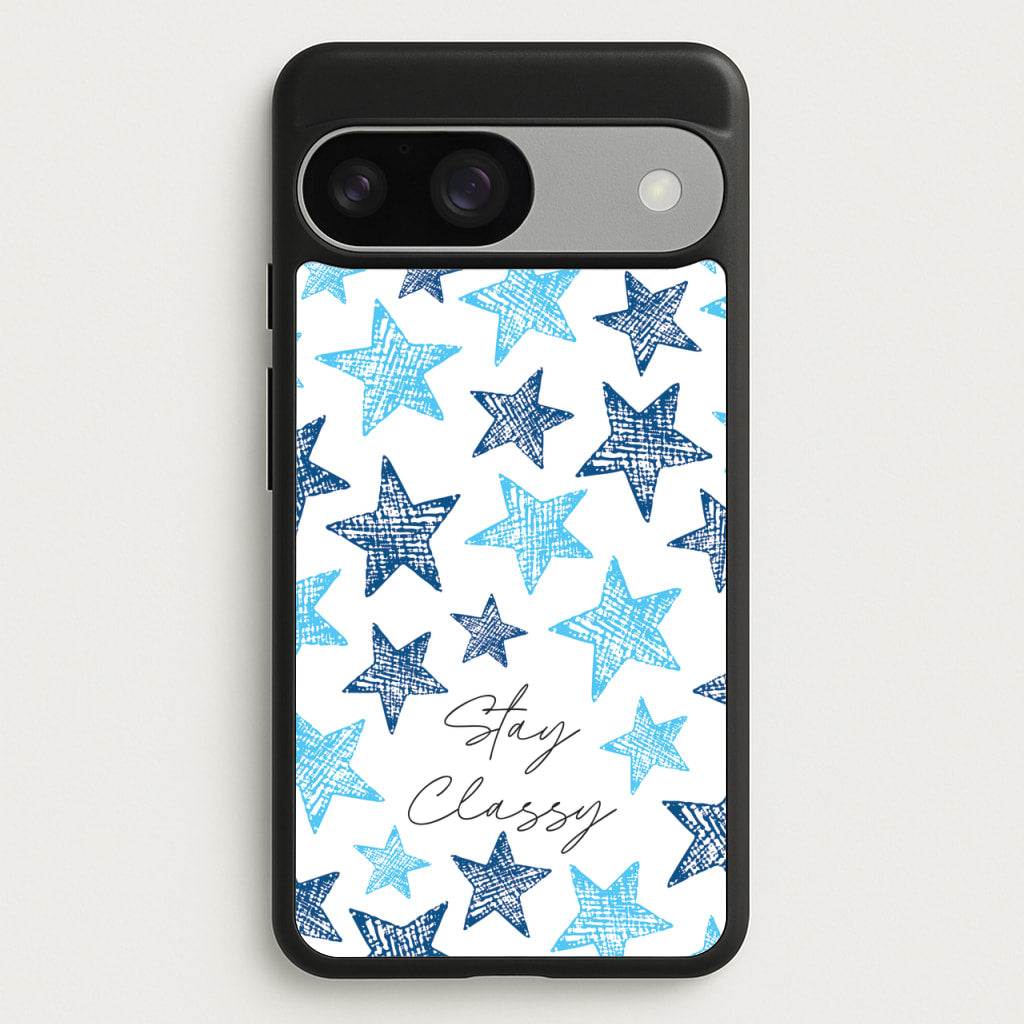Stay Classy Blue Stars Pattern - Clean Girl Aesthetic Phone Case for Google Pixel 9 / 9 Pro