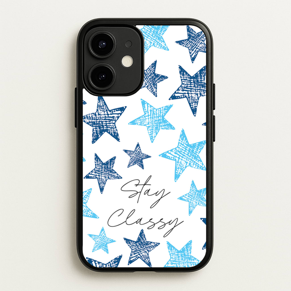 Stay Classy Blue Stars Pattern - Clean Girl Aesthetic Phone Case for iPhone 12 / 12 Pro