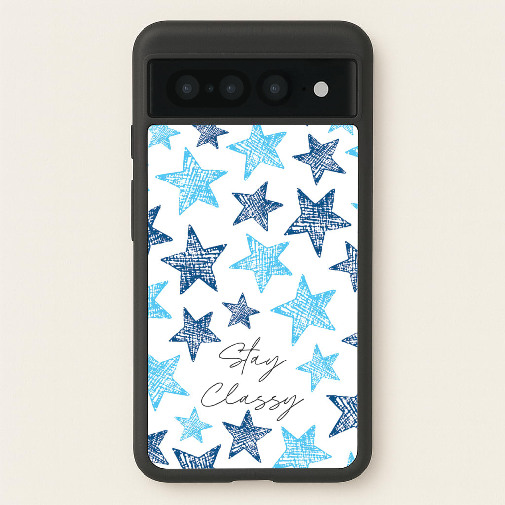 Stay Classy Blue Stars Pattern - Clean Girl Aesthetic Phone Case for Google Pixel 7 Pro