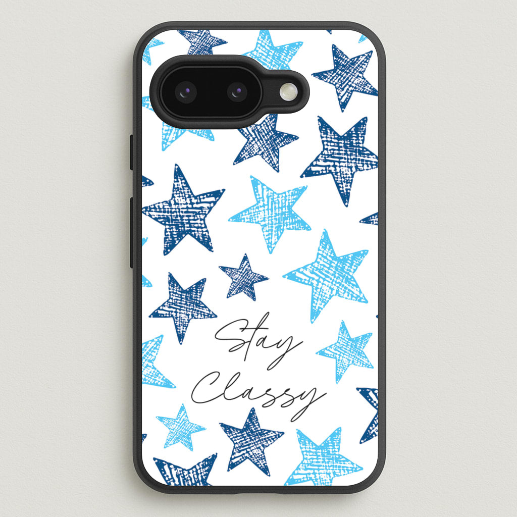 Stay Classy Blue Stars Pattern - Clean Girl Aesthetic Phone Case for Google Pixel 9a