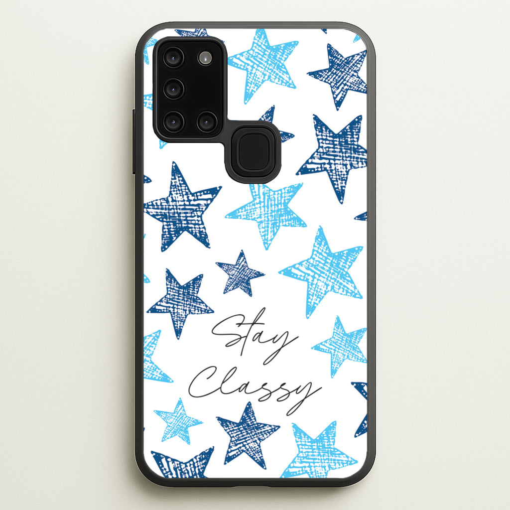 Stay Classy Blue Stars Pattern - Clean Girl Aesthetic Phone Case for Galaxy A21s