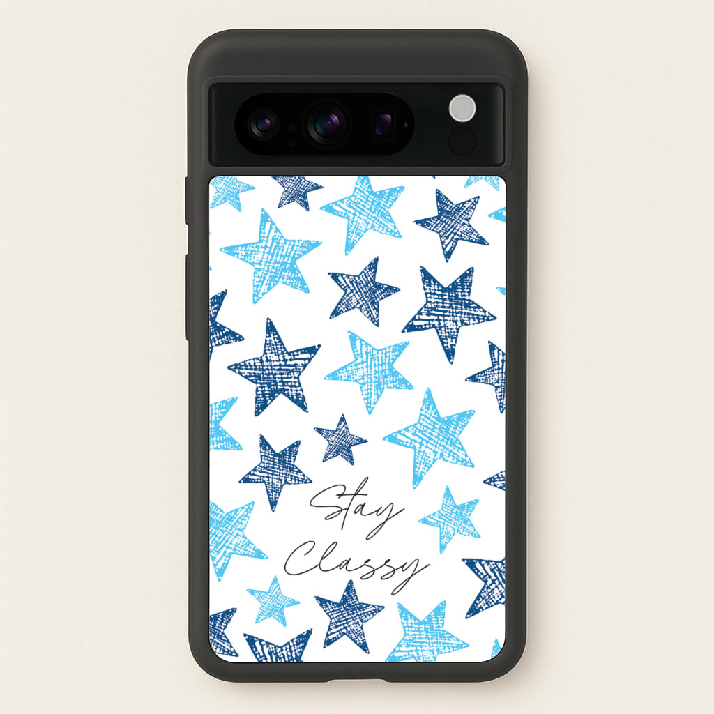 Stay Classy Blue Stars Pattern - Clean Girl Aesthetic Phone Case for Google Pixel 8 Pro