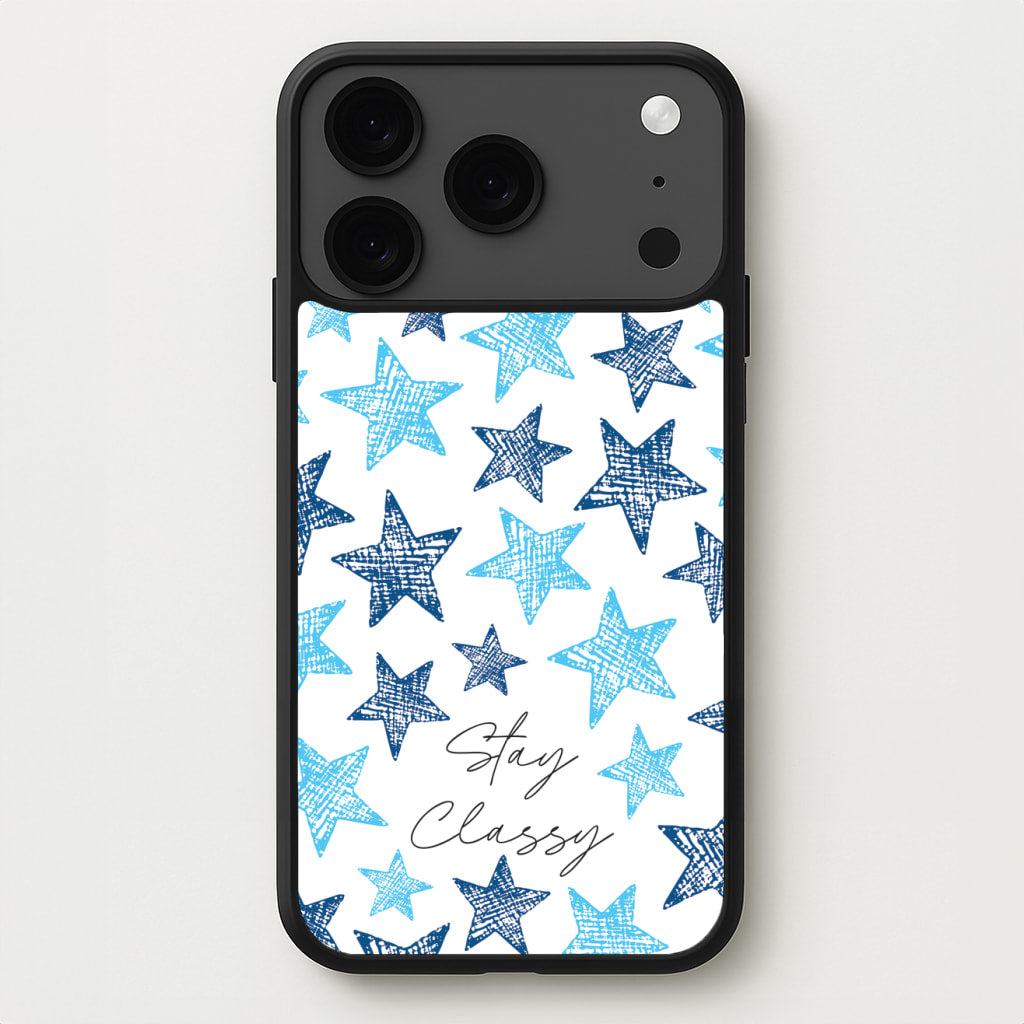 Stay Classy Blue Stars Pattern Phone Case for iPhone 17 Pro Max