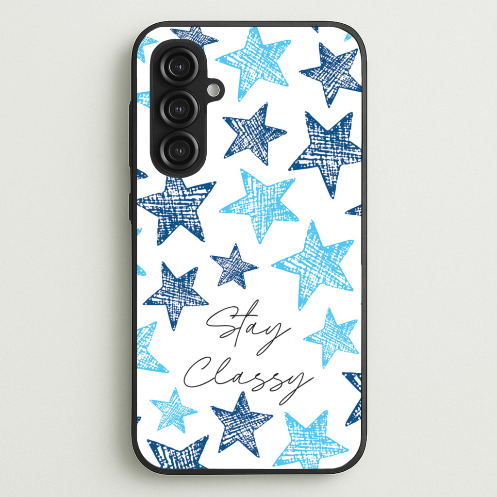 Stay Classy Blue Stars Pattern - Clean Girl Aesthetic Phone Case for Galaxy S23FE