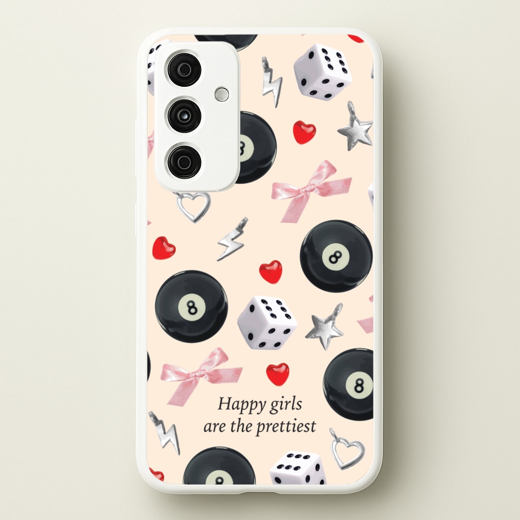 Happy Girls Are The Prettiest Pattern - Clean Girl Aesthetic Phone Case for Galaxy A55