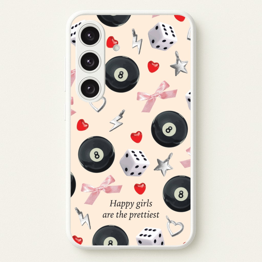 Happy Girls Are The Prettiest Pattern - Clean Girl Aesthetic Phone Case for Galaxy S25