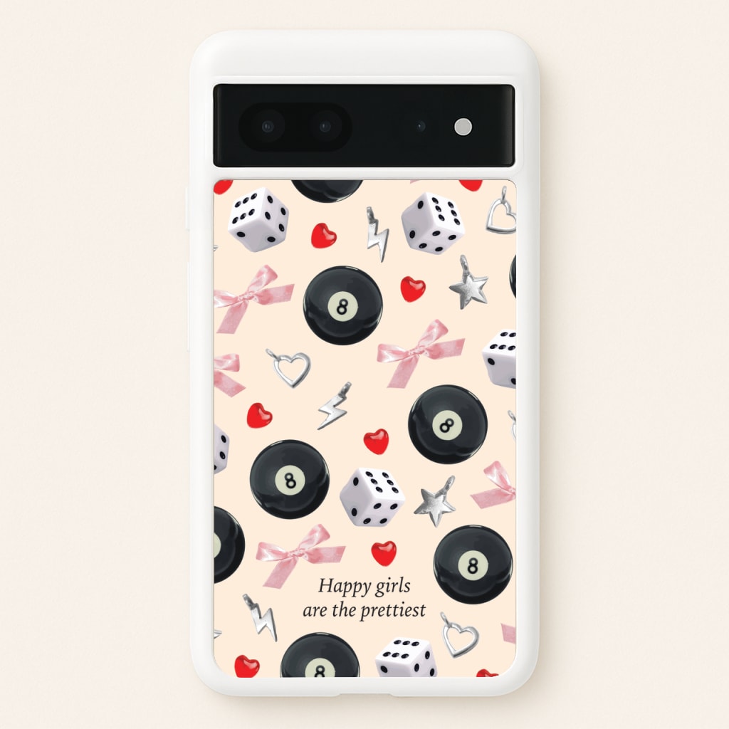 Happy Girls Are The Prettiest Pattern - Clean Girl Aesthetic Phone Case for Google Pixel 7