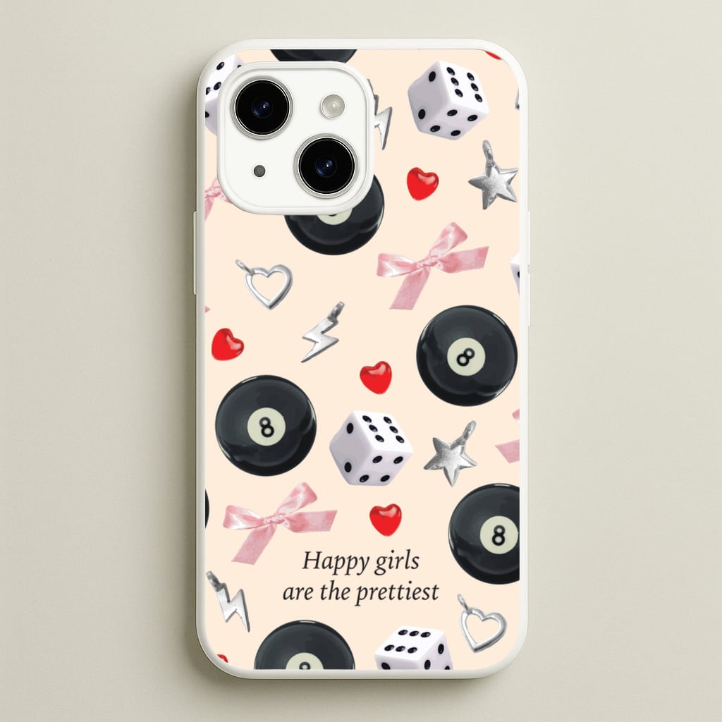 Happy Girls Are The Prettiest Pattern - Clean Girl Aesthetic Phone Case for iPhone 14