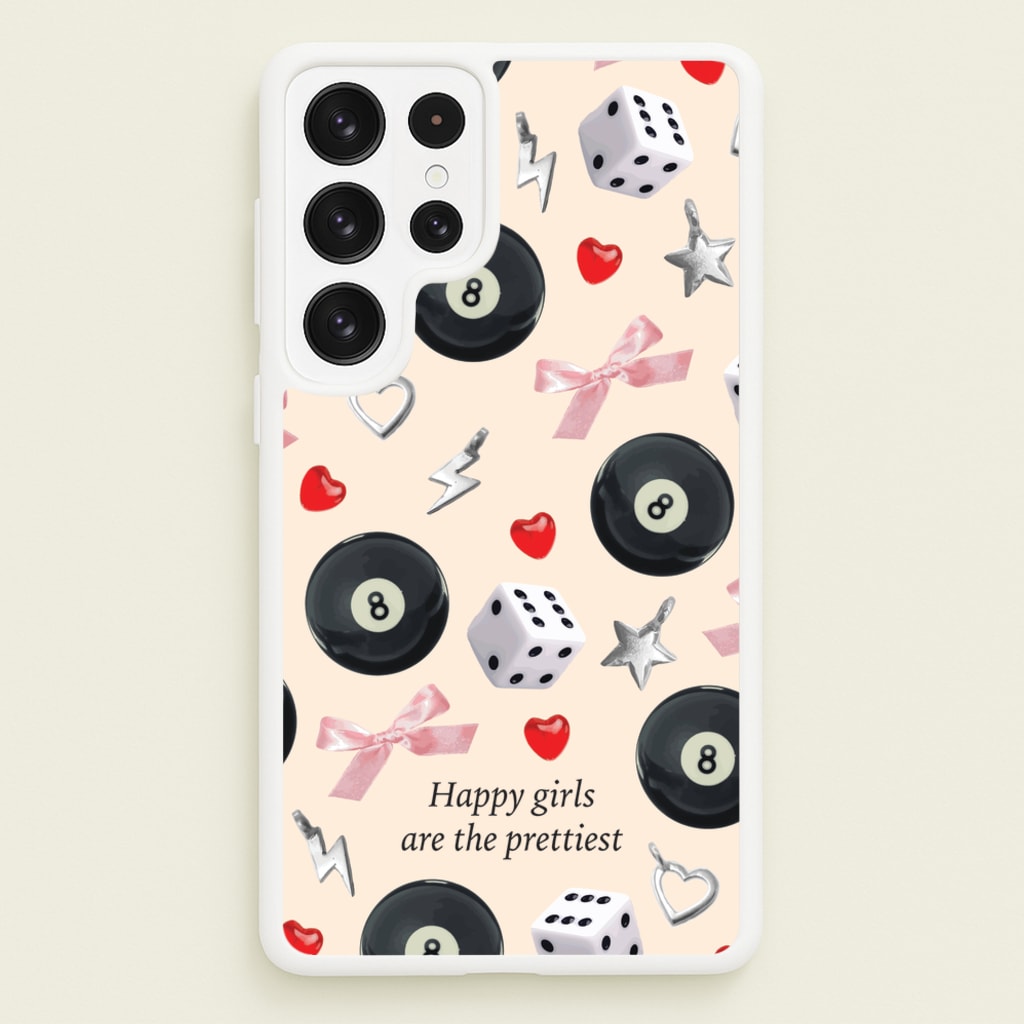 Happy Girls Are The Prettiest Pattern - Clean Girl Aesthetic Phone Case for Galaxy S22 Ultra