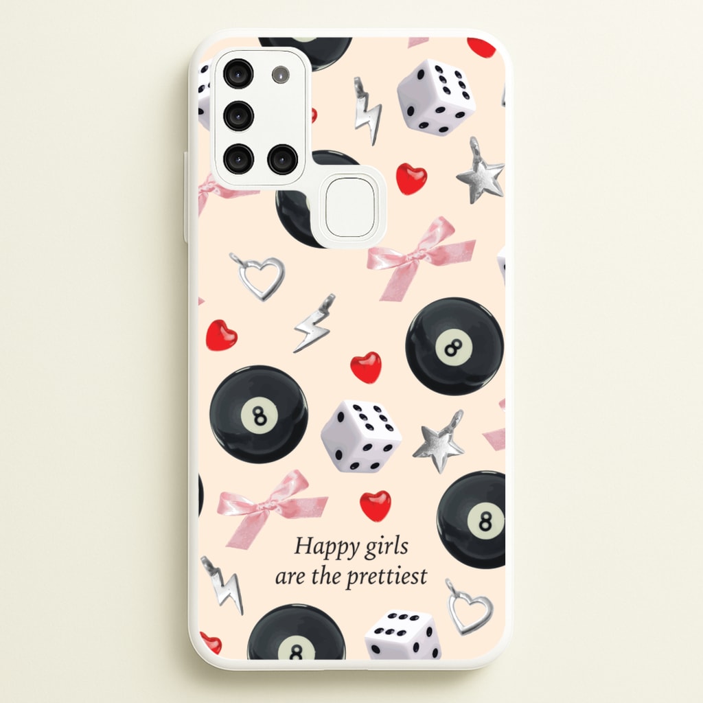 Happy Girls Are The Prettiest Pattern - Clean Girl Aesthetic Phone Case for Galaxy A21s