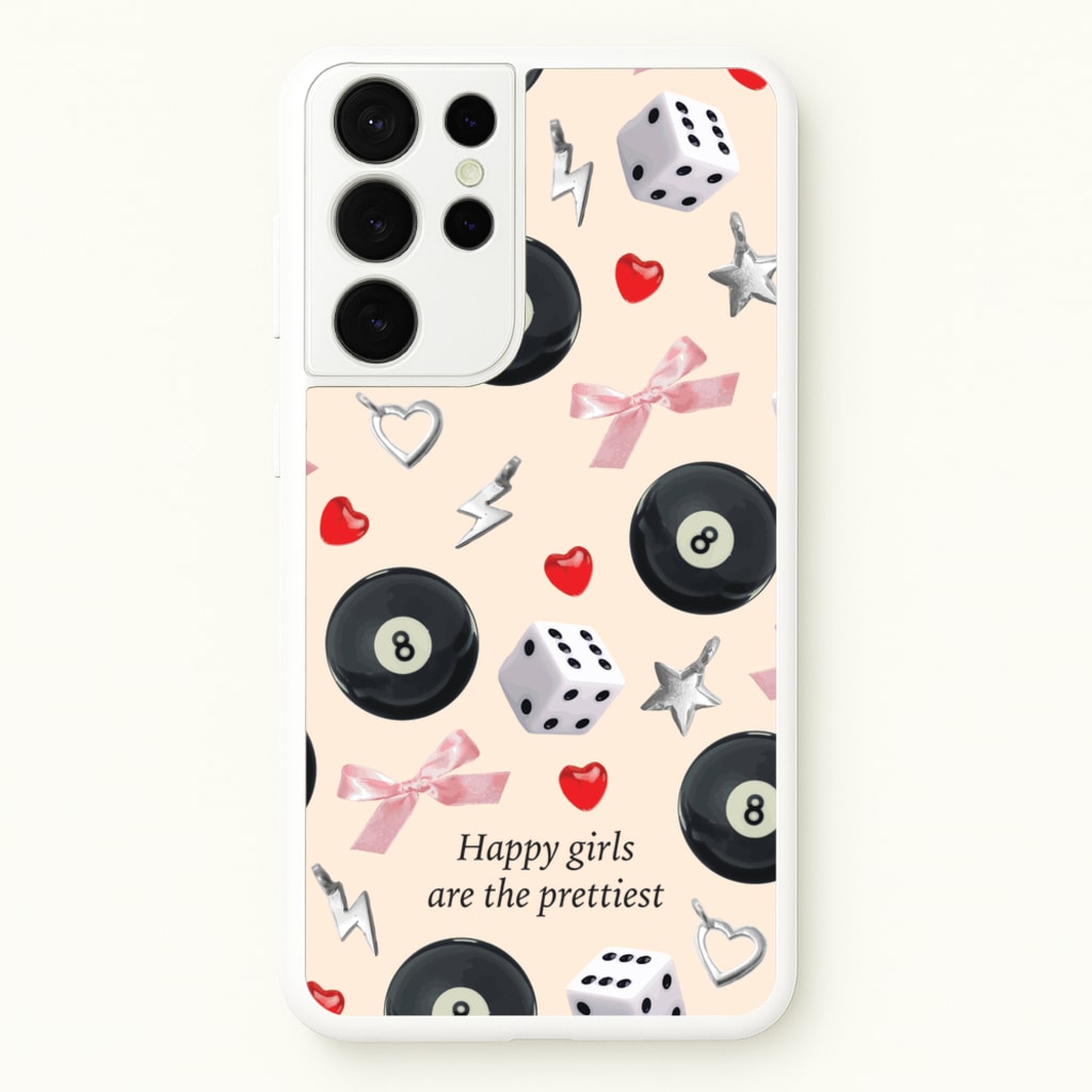 Happy Girls Are The Prettiest Pattern - Clean Girl Aesthetic Phone Case for Galaxy S21 Ultra
